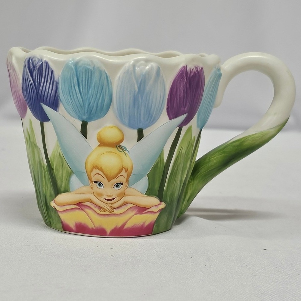 Disney Store Tinker Bell Disney Fairies Scalloped Tulip 3D Ceramic Coffee Mug